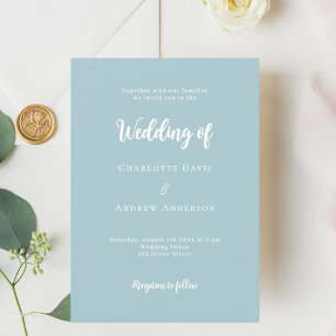 Dusty blue script wedding invitation