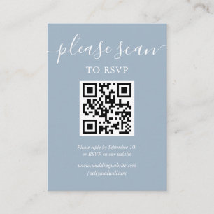 Dusty Blue Script Wedding RSVP QR Code Photo Enclosure Card