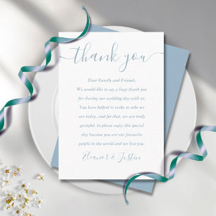 Dusty Blue Script Wedding Thank You Place Card