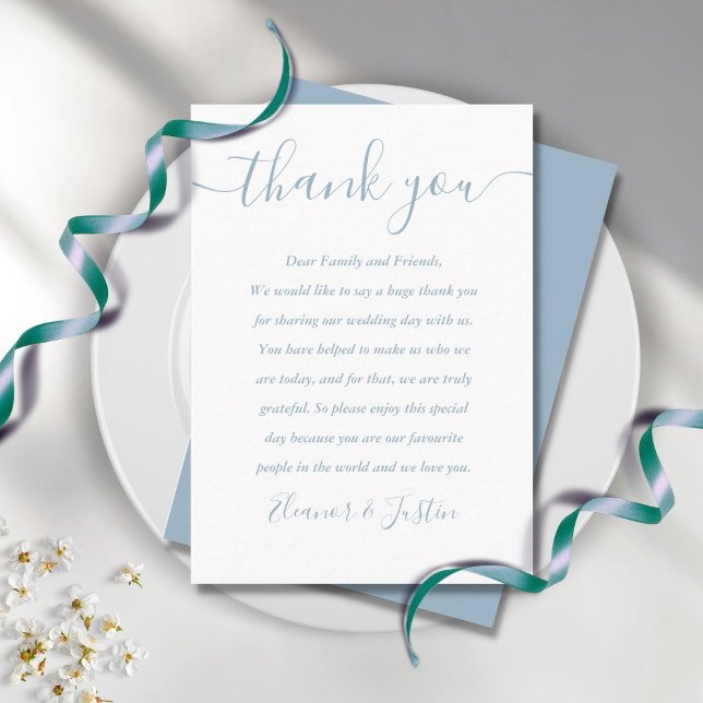 Dusty Blue Script Wedding Thank You Place Card (Creator Uploaded)