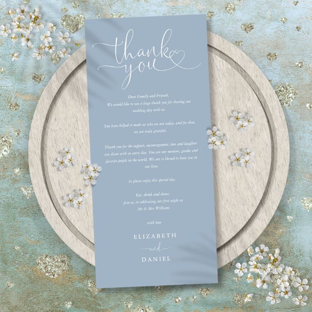 Dusty Blue Script Wedding Thank You Place Card (Dusty Blue Script Wedding Thank You Place Card)