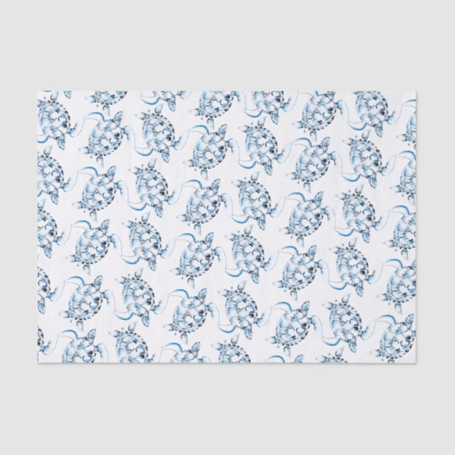 Dusty Blue Sea Turtle Beachy Tissue Paper (Front)