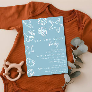 Dusty Blue Sea You Soon Coastal Beach Baby Shower Invitation