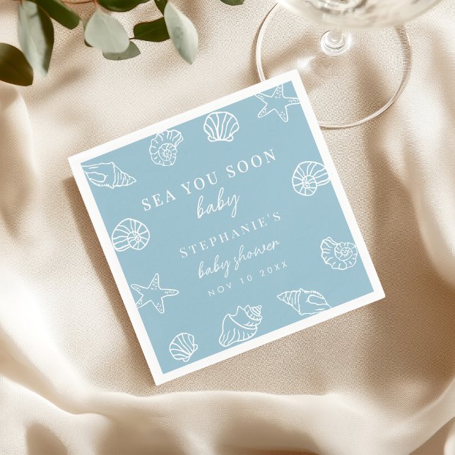 Dusty Blue Sea You Soon Coastal Beach Baby Shower Napkin (Creator Uploaded)