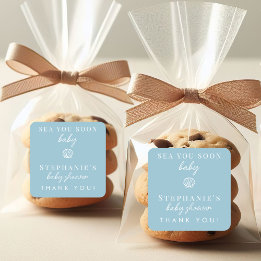 Dusty Blue Sea You Soon Thank You Baby Shower Square Sticker
