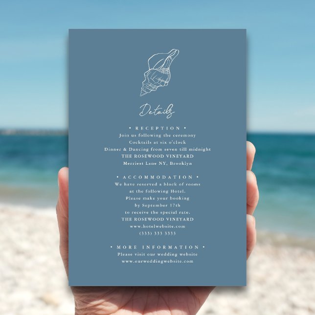 Dusty Blue Seashell Beach Destination Wedding Enclosure Card (Creator Uploaded)