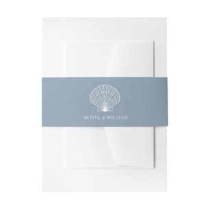 Dusty Blue Seashell Beach Minimal Wedding  Invitation Belly Band