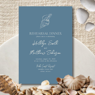 Dusty Blue Seashell Beach Ocean Rehearsal Dinner Invitation