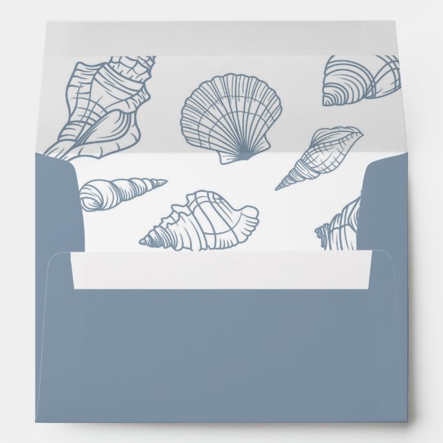 Dusty Blue Seashell Beach Wedding Envelope (Back (Bottom))
