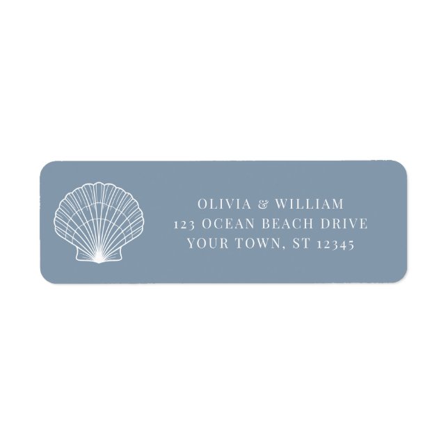 Dusty Blue Seashell Beach Wedding Return Address (Front)