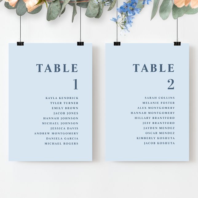 Dusty Blue Seating Plan Cards with Guest Names (Creator Uploaded)