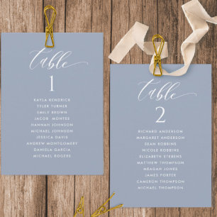 Dusty Blue Seating Plan Cards with Guest Names