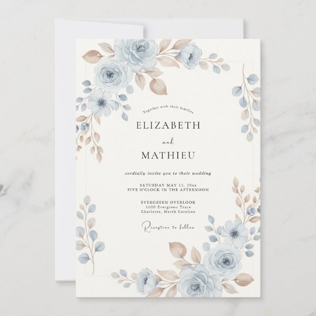 Dusty Blue Seraphic Summer Wedding Invitation (Front)