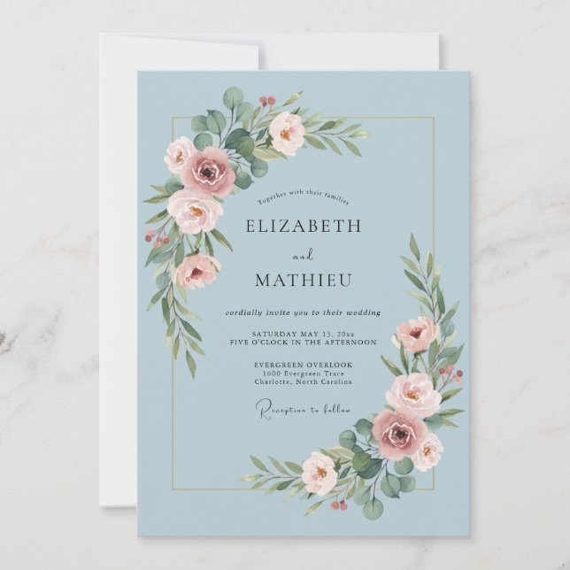 Dusty Blue Serene Spring Wedding Invitation (Front)