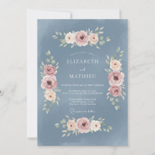 Dusty Blue Serene Vintage Wedding Invitation