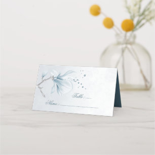 dusty blue shades flowers place card