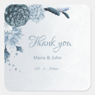 dusty blue shades flowers thank you square sticker