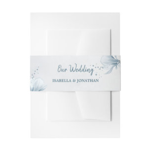 dusty blue shades flowers wedding invitation belly band