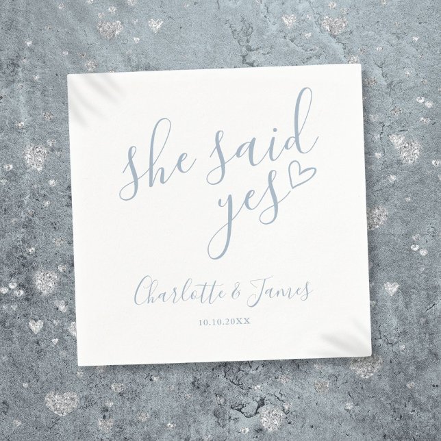 Dusty Blue She Said Yes Engagement Party Napkin (Dusty Blue She Said Yes Engagement Party Napkins)