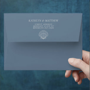 Dusty Blue Shell Beach Ocean Destination Wedding Envelope