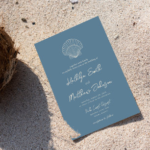 Dusty Blue Shell Beach Ocean Destination Wedding Invitation