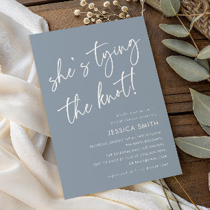 Dusty Blue She's Tying the Knot Bridal Shower Invitation