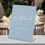 Dusty Blue Signature Script Guest Book Pedestal Sign<br><div class="desc">This elegant dusty blue script minimalist guest book sign is perfect for all celebrations. Designed by Thisisnotme©</div>