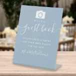 Dusty Blue Signature Script Photo Guest Book Pedestal Sign<br><div class="desc">This elegant dusty blue script minimalist photo guest book sign is perfect for all celebrations. Designed by Thisisnotme©</div>