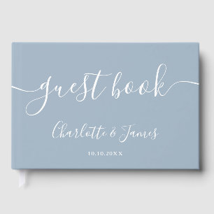 Dusty Blue Signature Script Photo Wedding Guest Book