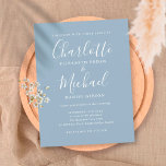 Dusty Blue Signature Script Wedding Invitation Postcard<br><div class="desc">Featuring signature style names,  this elegant dusty blue wedding invitation postcard can be personalised with your information in chic lettering. Designed by Thisisnotme©</div>