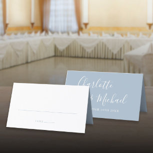 Dusty Blue Signature Script Wedding Place Card