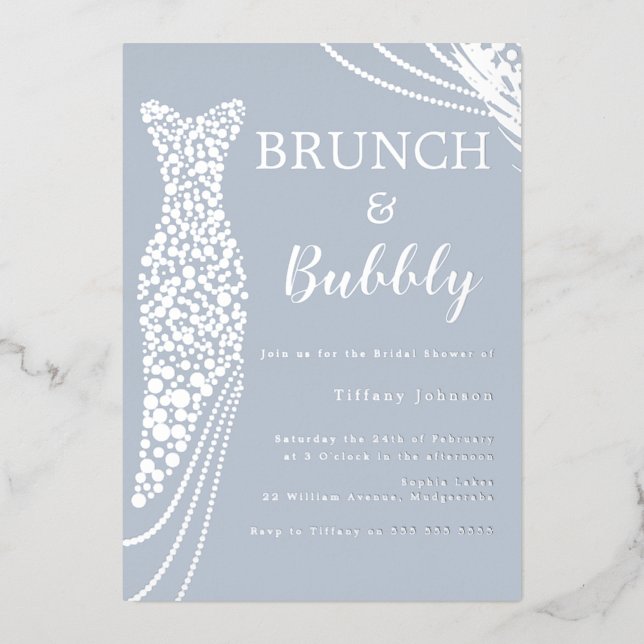 Dusty Blue & Silver Bridal Shower Brunch & Bubbly (Front)