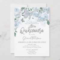 Dusty Blue Silver Butterfly Quinceanera