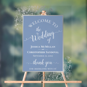 Dusty Blue & Silver Calligraphy Wedding Welcome Acrylic Sign