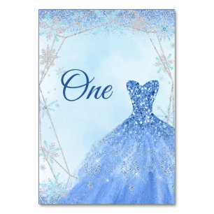 Dusty Blue Silver Christmas Geometric Quinceañera Table Number