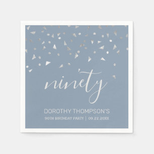 Dusty Blue Silver Confetti 90th Birthday Party Napkin