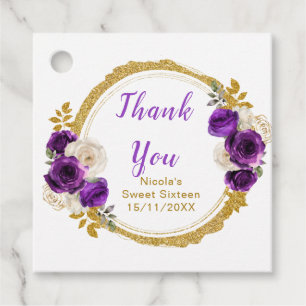 Dusty Blue Silver Elegant Flowers Sweet Sixteen Favour Tags