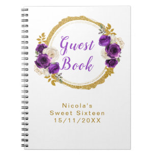Dusty Blue Silver Elegant Flowers Sweet Sixteen Notebook