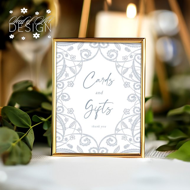Dusty Blue Silver Floral Lace Wedding Card & Gift Poster (Creator Uploaded)