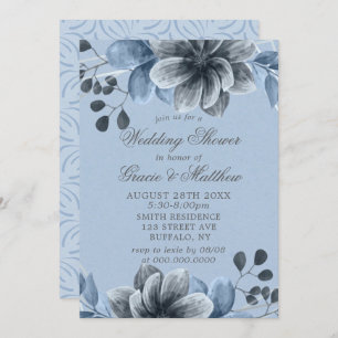 Dusty Blue Silver Floral Wedding Shower Invites