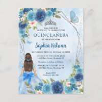 Dusty Blue Silver Glam Floral Princess Quinceañera