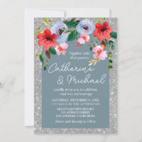 Dusty Blue Silver Glitter Watercolor Floral Arch