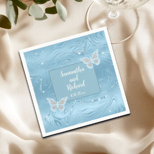 Dusty Blue Silver Glitter Wedding  Napkin