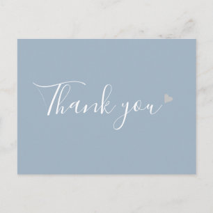 Dusty Blue Silver Heart Script Business Thank You Postcard