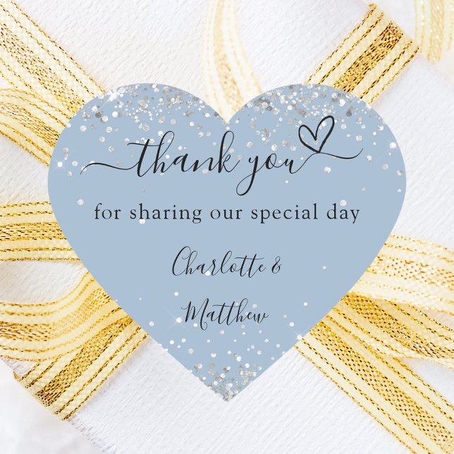 Dusty blue silver heart thank you wedding heart sticker (Creator Uploaded)