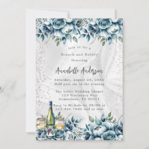 Dusty Blue Silver Rose Brunch and Bubbly Invitation