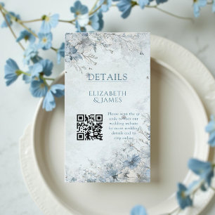 Dusty Blue Silver Rose Winter QR Code Wedding  Enclosure Card
