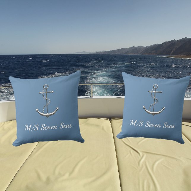 Dusty blue silver yacht boat anchor name cushion (Creator Uploaded)