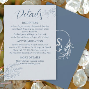 Dusty Blue Simple Boho Floral Wedding Details Enclosure Card