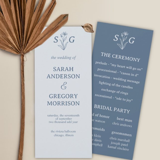 Dusty Blue Simple Boho Floral Wedding Program (Creator Uploaded)